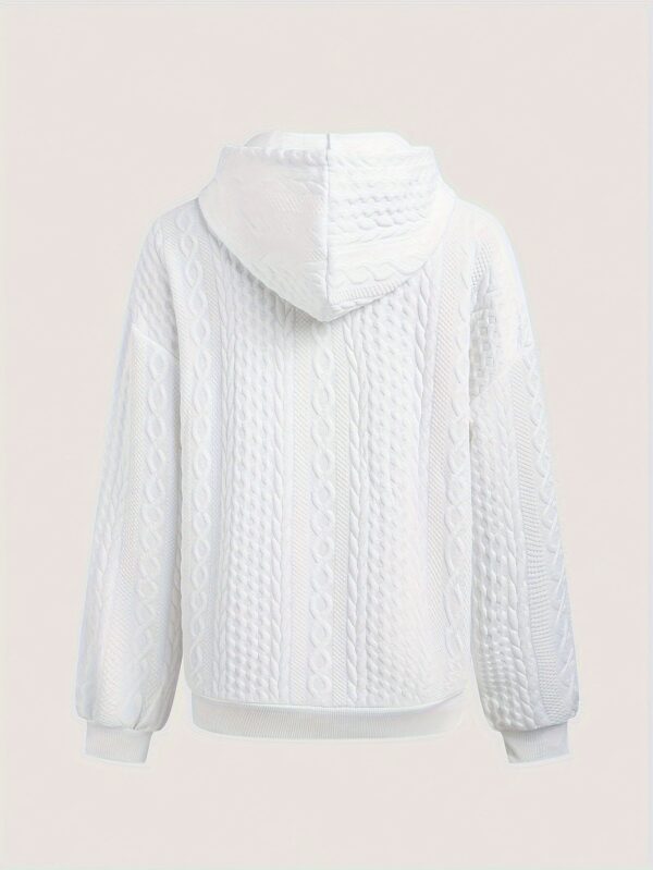 Women's Spring And Autumn Solid Color Zipper Shoulder Drawstring Casual Hoodie - Image 3