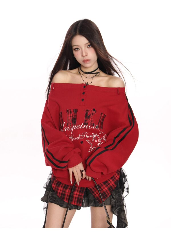 Hot Girl Embroidered Letter Sweater Women's Spring And Autumn Idle Style Fake Two Pieces - Image 4