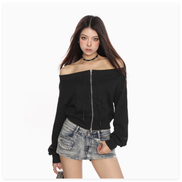 Spring And Autumn Slim Fit Short Off Shoulder Top - Image 5
