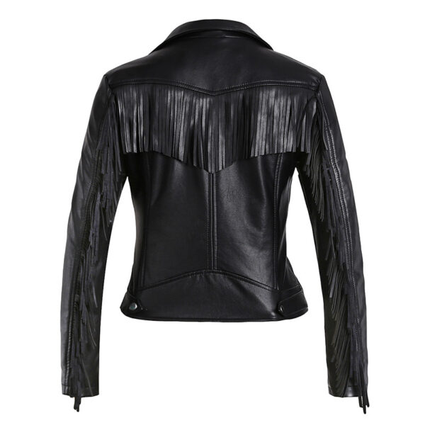 European And American Tassel Oblique Zipper Leather Women's Slim Coat Motorcycle Street - Image 5