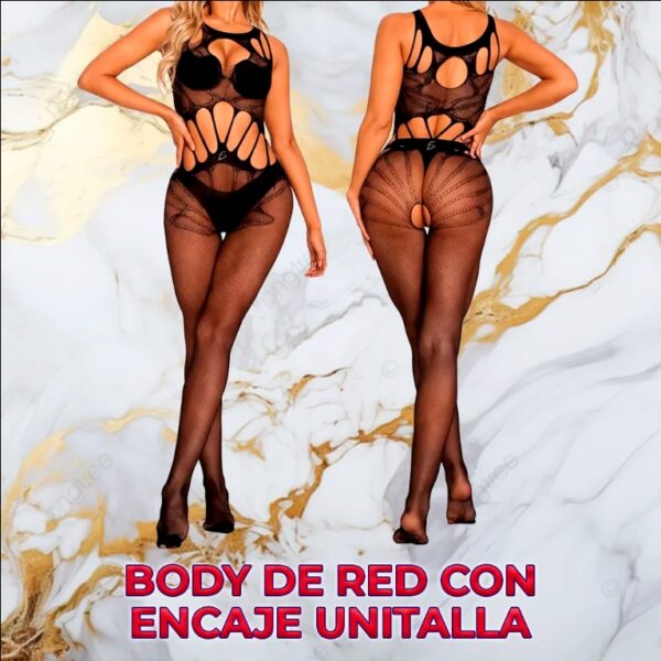 High Neck Lace Fishnet Bodysuit - Image 4