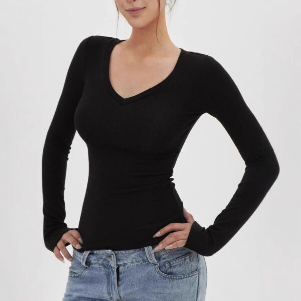 American Hot Girl Delicate V-neck Shoulder Long Sleeve T-shirt - Image 7
