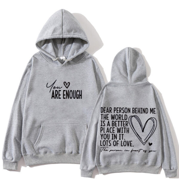 New YOU ARE ENOUGH Lettered Casual Hoodie - Image 4