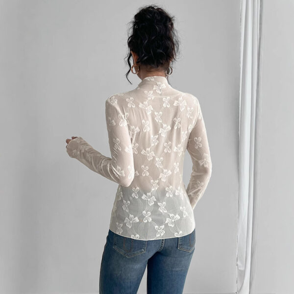 Butterfly Jacquard Mesh Slim Fit Stand-up Collar Long-sleeved - Image 6