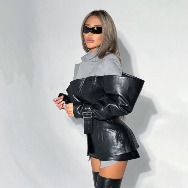 Leather Stitching Suit Jacket For Women Autumn And Winter New Advanced - Image 6