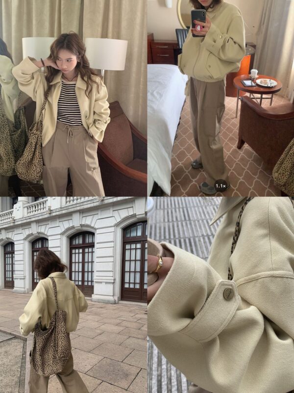 Casual Solid Color Lapel Long Sleeve Loose Slimming Zipper Coat - Image 9