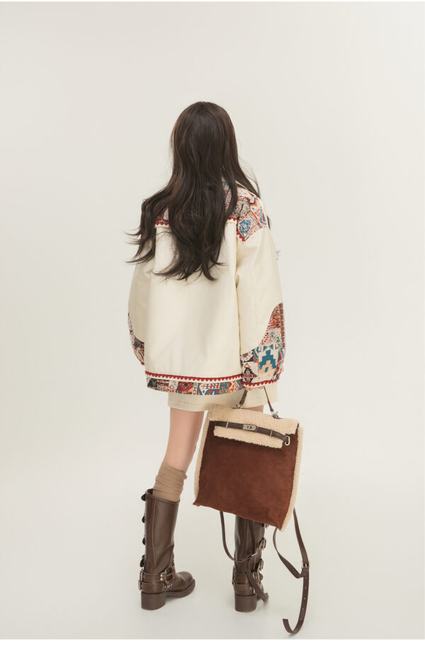 Jacquard Splicing Motorcycle PU Leather Jacket - Image 5