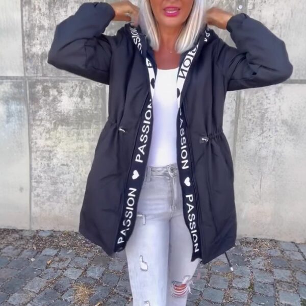 Women's Letter Pocket Hooded Drawstring Zipper Jacket - Image 5