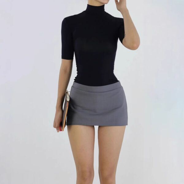Retro Tencel Lycra Skin-friendly Turtleneck Shoulder Half Sleeve - Image 2