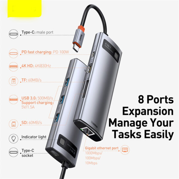 Metal Shimmer Typec Hub Multi-function Docking Station 4K HD USB Notebook 6-in-1 - Image 8