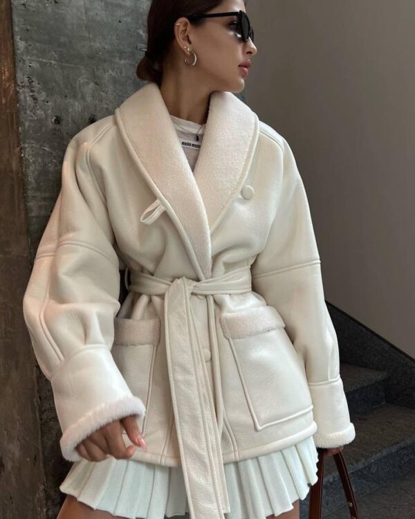 Leather And Fur Korean Style Long Sleeve Splicing Coat Women - Image 7