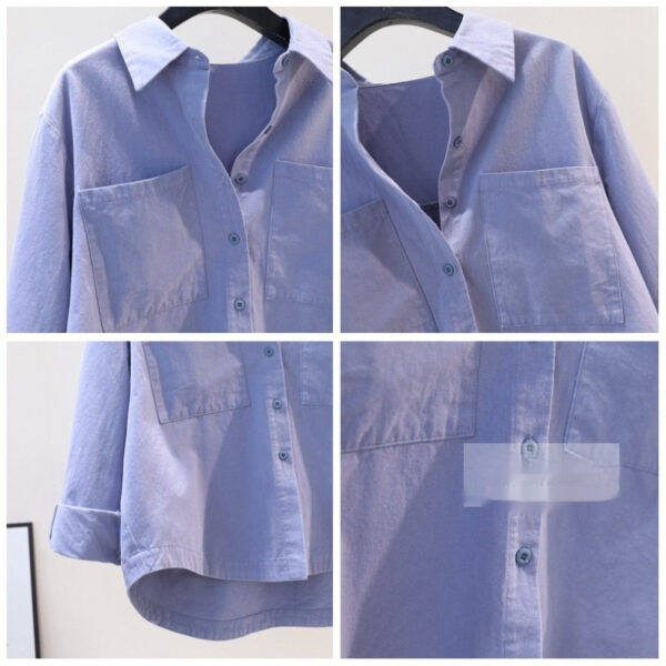 Women's Blue Double-pocket Brushed Cotton Shirt - Image 3