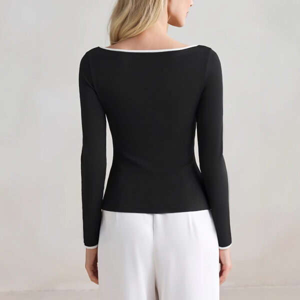 Women's Slim-fit Elegant Color-matching Long-sleeved Casual T-shirt - Image 5
