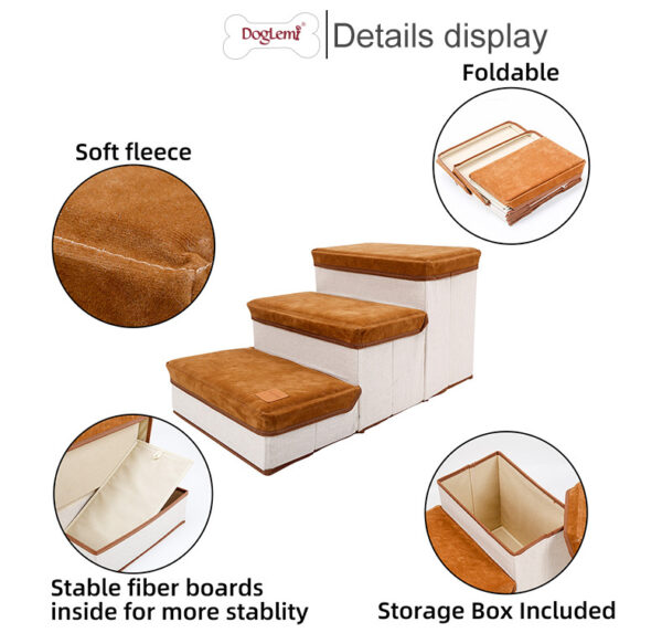Small Dog Stairs - Pet Stairs For Couch And High Beds, Folding Steps, Pet Toy Storage, Cat Stairs For Bed-Allows Your Pets Easy Instant Access To Your Sofa Or Bedside - Image 10