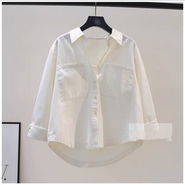 Women's Blue Double-pocket Brushed Cotton Shirt - Image 7
