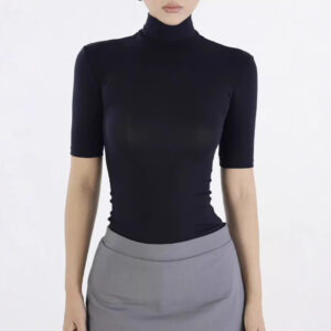 Retro Tencel Lycra Skin-friendly Turtleneck Shoulder Half Sleeve