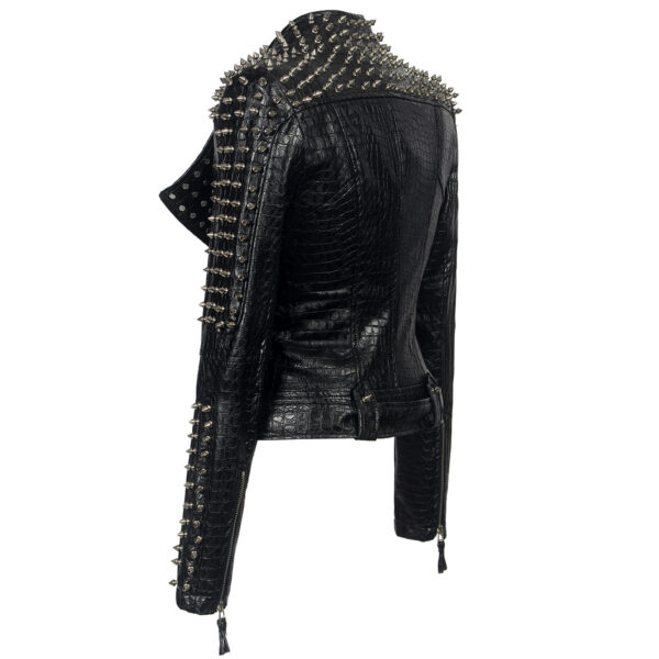 European And American Plus Size Rivet Short Stitching Motorcycle Leather Coat - Image 8