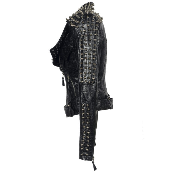 European And American Plus Size Rivet Short Stitching Motorcycle Leather Coat - Image 4
