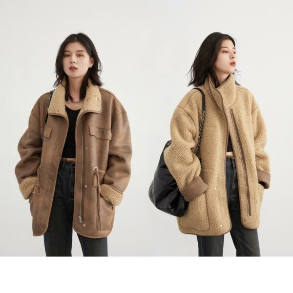Women's Motorcycle Clothing Suede Lamb Wool Reverse Coat - Image 7