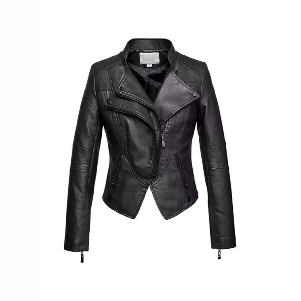 New Women's Leather Top Coat European And American Fashion Motorcycle Slim Fit Short Leather Jacket Jacket Zipper One Generation - Image 3