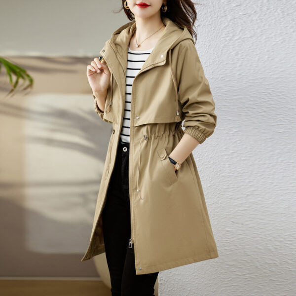Early Autumn Casual Women's Windbreaker Loose Hooded Fashion Mid-length Slimming Coat - Image 8