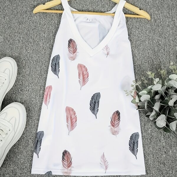 Ladies' V-neck Feather Print Fashionable Versatile Casual Camisole Vest - Image 2