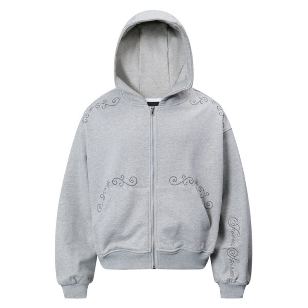 Men's And Women's Same Simple Personality Rivet Zipper Casual Loose-fitting Hoodie Sweater Coat - Image 5