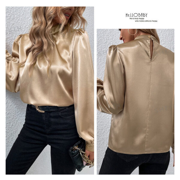 Stand-up Collar Puff Sleeve T-shirt Female Satin - Image 4