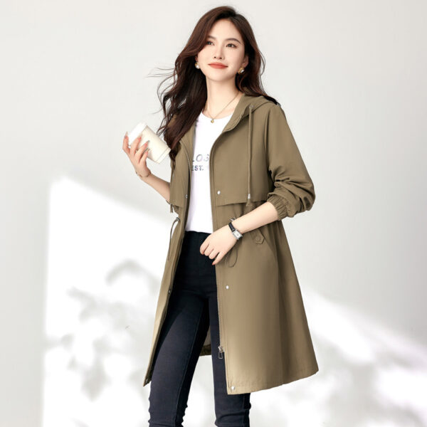 Early Autumn Casual Women's Windbreaker Loose Hooded Fashion Mid-length Slimming Coat - Image 4