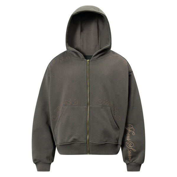 Men's And Women's Same Simple Personality Rivet Zipper Casual Loose-fitting Hoodie Sweater Coat - Image 2