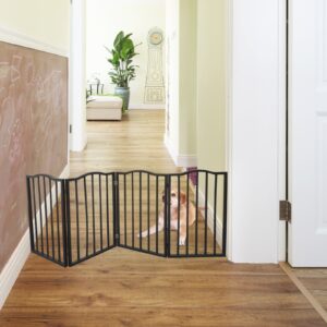 Dog Gate For Doorways, Stairs - Freestanding, Folding, Brown, Arc Wooden