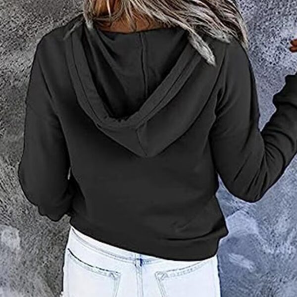 Women's Solid Color Hooded Casual Long Sleeved Cute Hooded Sweatshirt Pullover Top - Image 3
