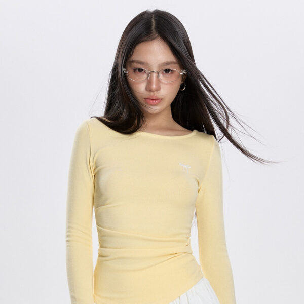 Early Spring Round Neck Pleated All-match Long-sleeved T-shirt - Image 6