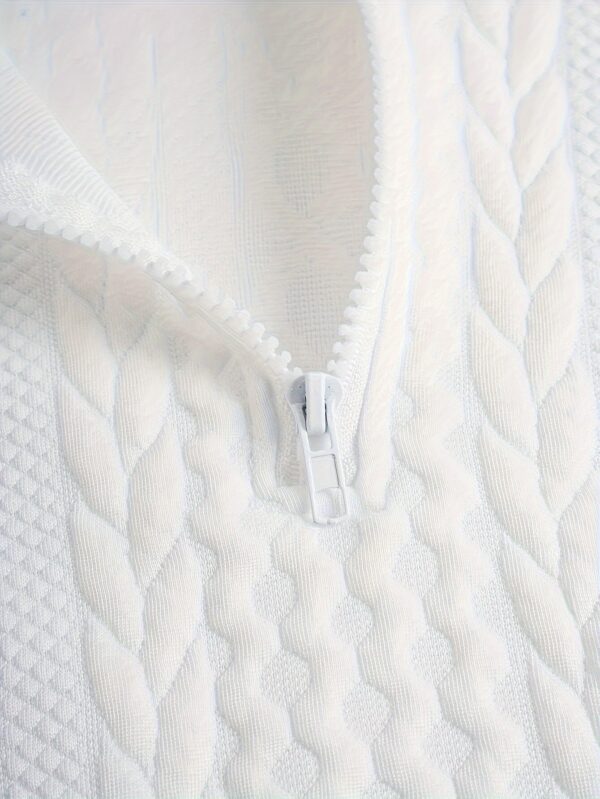 Women's Spring And Autumn Solid Color Zipper Shoulder Drawstring Casual Hoodie - Image 2