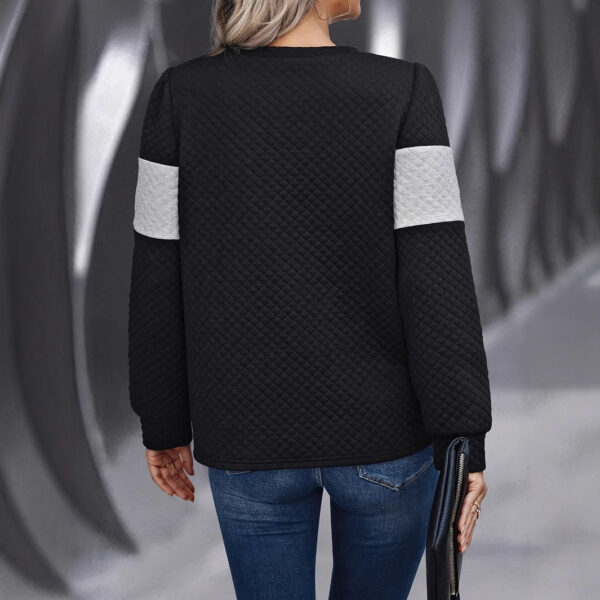 Women's Spring And Autumn Leisure Loose Color Contrast Round Neck Long Sleeve Texture Hoodie - Image 5