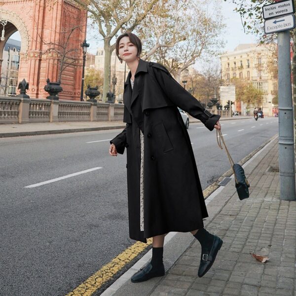 Real Shot Wine Red British Style Trench Coat Coat - Image 2