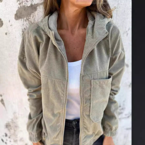 Women's Solid Color Simple Corduroy Hooded Jacket - Image 10