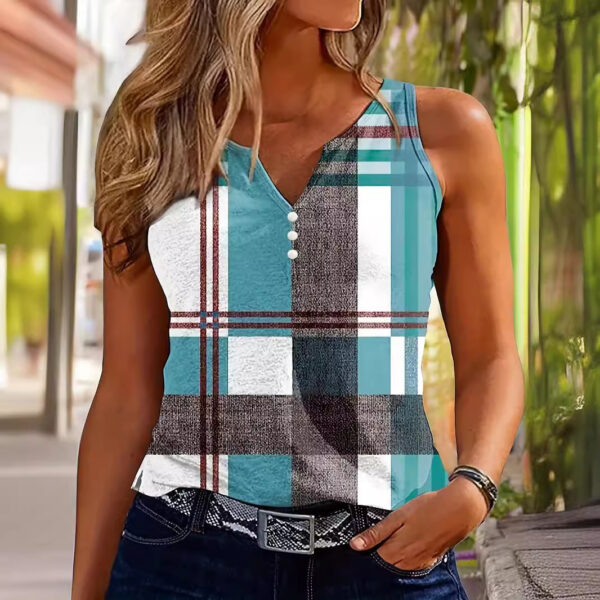 V-neck Buttons Sleeveless 3D Digital Casual Loose Vest