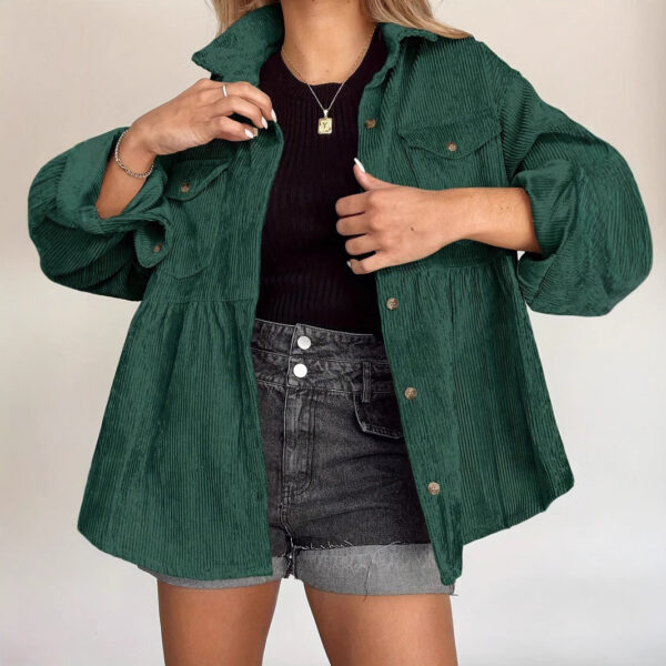 Women's Single-breasted Corduroy Pleated Jacket - Image 5