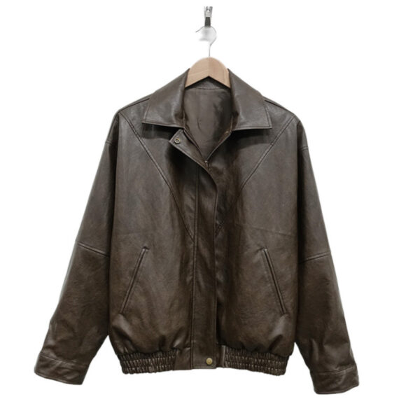 South Korea Chic Early Autumn Retro Handsome Motorcycle Leather Coat - Image 5