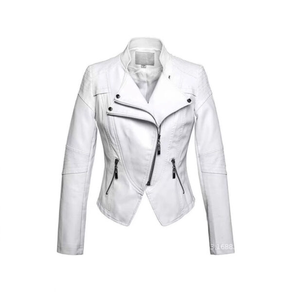 New Women's Leather Top Coat European And American Fashion Motorcycle Slim Fit Short Leather Jacket Jacket Zipper One Generation - Image 2