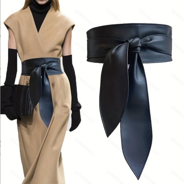 PU Wide Belt Coat Decoration Bandage Waist Seal With Dress - Image 7