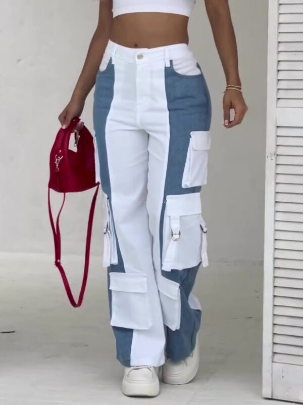 Contrast Pocket Cargo Jeans - Image 2