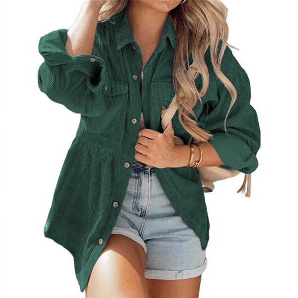 Women's Single-breasted Corduroy Pleated Jacket - Image 3