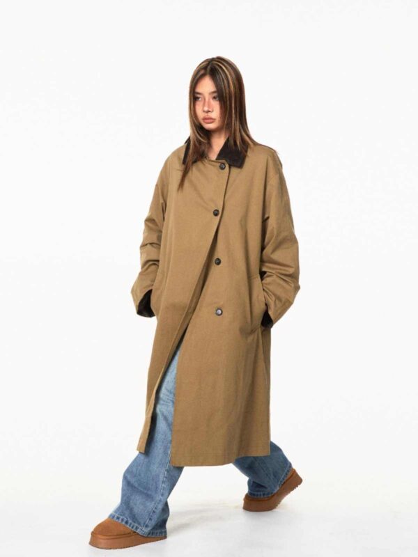 Loose Casual Mid-length Color Contrast Patchwork Lapel Trench Coat - Image 3
