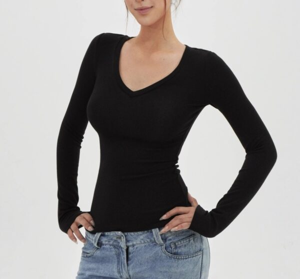 American Hot Girl Delicate V-neck Shoulder Long Sleeve T-shirt - Image 2