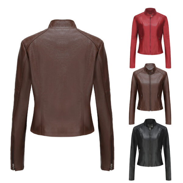Women's Short Slim-fit Leather Coat - Image 4