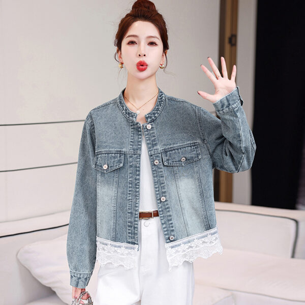 Denim Coat Female Lace Stitching Coat - Image 4