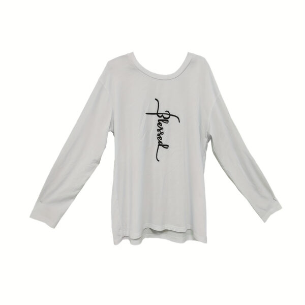 Ladies Off Shoulder Autumn Winter Letter Printed Casual White Long Sleeved T-shirt Top - Image 3