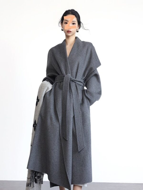 Handmade Red Wool Mid-length Cashmere Coat - Image 5